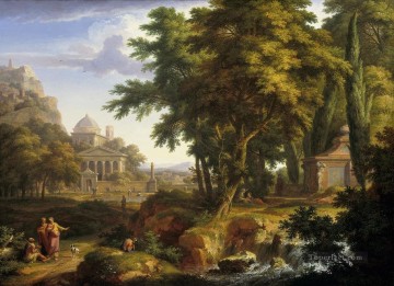 Landscapes Painting - Arcadian landscape with the healing of the crippled man by Saints Peter and John Jan van Huysum woods landscape
